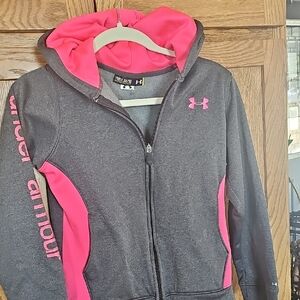 Under Armour Girls' Gray & Pink Full-Zip Hoodie Jacket